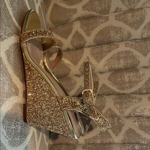 Sparkling Gold Wedge Sandals